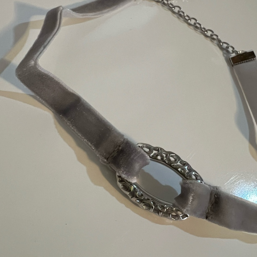 PROTO Kendra Scott Silver Gray Velvet Choker Necklace with Filigree